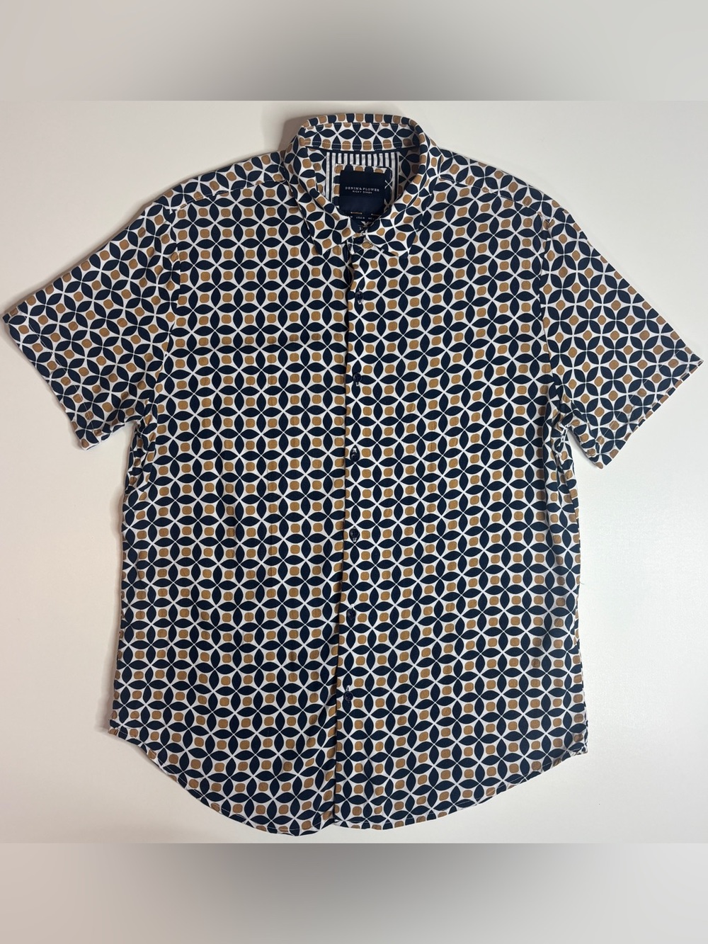 Denim & Flower Ricky Singh Retro Mod Geometric Boho Resort Shirt M